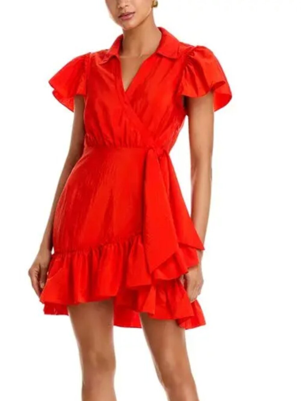 Cinq à Sept Lila Asymmetric Ruffle Taffeta Minidress Cherry Tomato 6 NWT